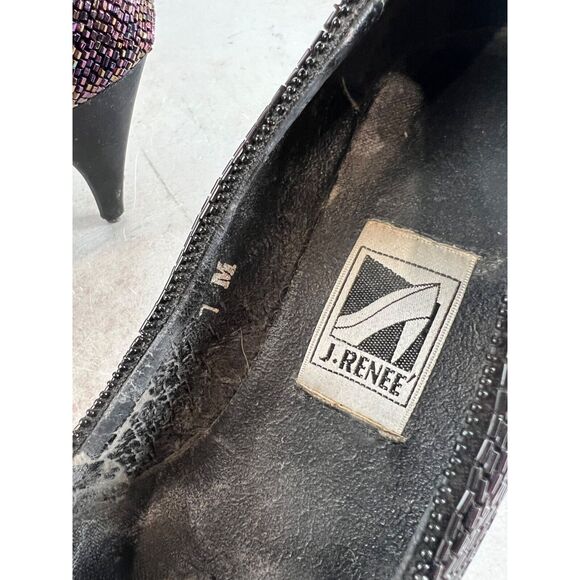 Vintage J.‎ Renee Black Beaded Heels Size 7M 80s Party Retro - Picture 4 of 10